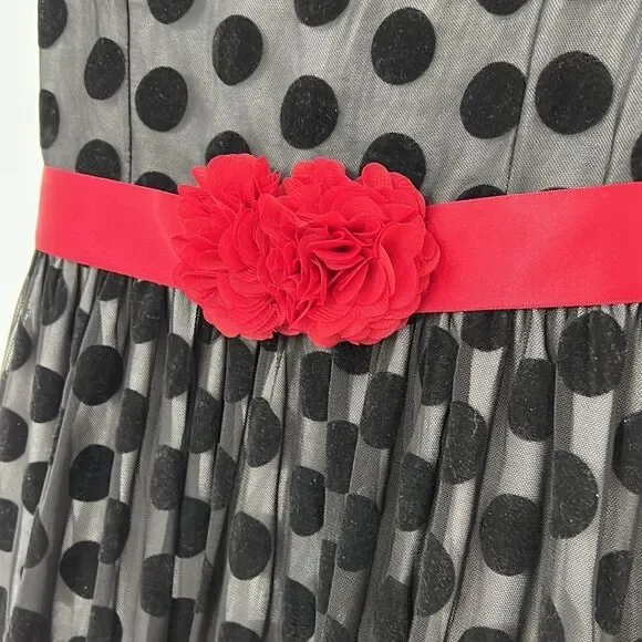 Missmay Retro Gorgeous City Dress Polka dot fit and flare red ribbon sash velvet - Picture 3 of 6